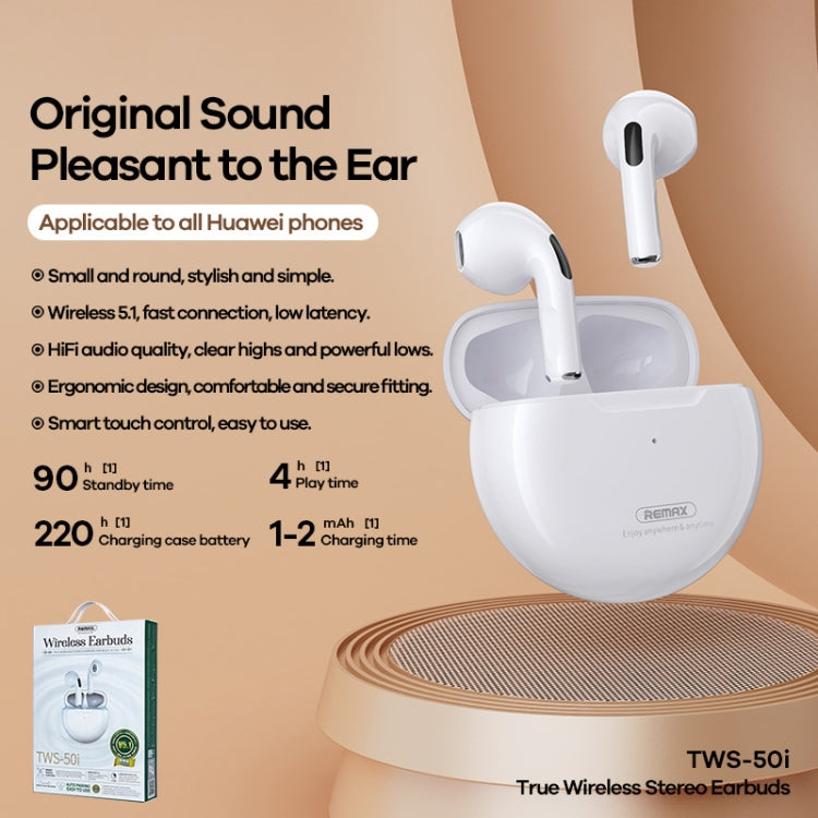 Remax TWS-50i Bluetooth 5.1 True Wireless Stereo Music Bluetooth Earphone(White) - HoMEdemic™ 