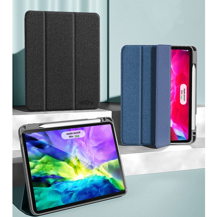 For iPad Pro 11 2022 / 2021 / 2020 Mutural YASHI Series TPU + PU Cloth Pattern Texture Horizontal Flip Leather Tablet Case with Three-folding Holder & Pen Slot & Wake-up / Sleep Function(Blue) - HoMEdemic™ 