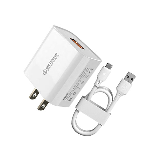 WK WP-U57 18W Speed QC3.0 Fast Charger + USB to Type-C / USB-C Data Cable, Plug Type:US Plug - HoMEdemic™ 