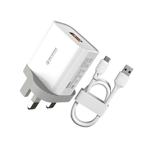 WK WP-U57 18W Speed QC3.0 Fast Charger + USB to Type-C / USB-C Data Cable, Plug Type:UK Plug - HoMEdemic™ 