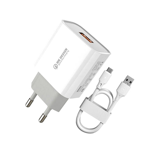 WK WP-U57 Max 18W Maxspeed QC3.0 Fast Charger +  USB to Micro USB Data Cable, Plug Type:EU Plug - HoMEdemic™ 