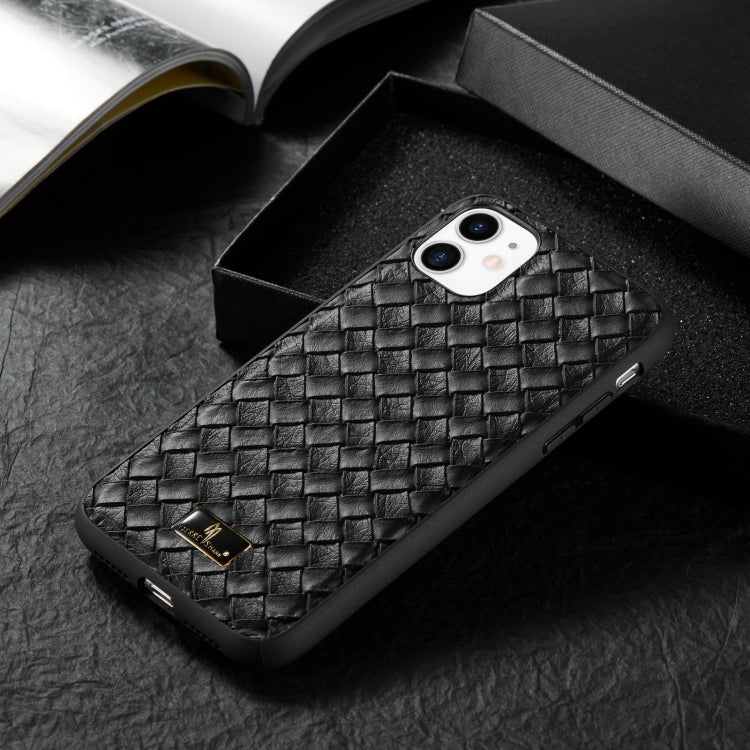 For iPhone 11 Fierre Shann Leather Texture Phone Back Cover Case (Woven Black) - HoMEdemic™ 