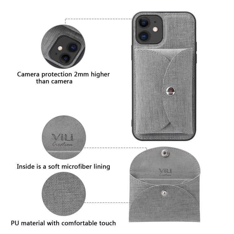 For iPhone 12 Pro ViLi T Series TPU + PU Woven Fabric Magnetic Protective Case with Wallet(Grey) - HoMEdemic™ 