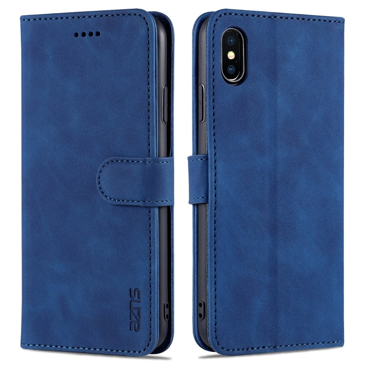 For iPhone XS Max AZNS Skin Feel Calf Texture Horizontal Flip Leather Case with Card Slots & Holder & Wallet(Blue) - HoMEdemic™ 