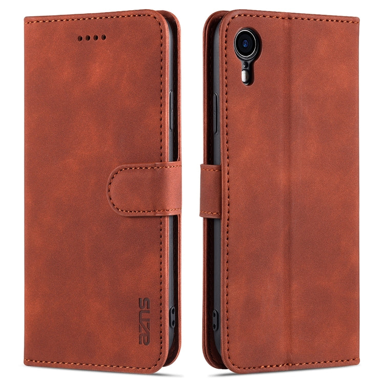 For iPhone XR AZNS Skin Feel Calf Texture Horizontal Flip Leather Case with Card Slots & Holder & Wallet(Brown) - HoMEdemic™ 