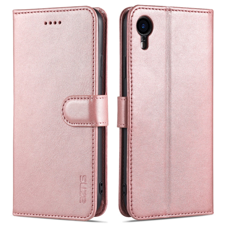 For iPhone XR AZNS Skin Feel Calf Texture Horizontal Flip Leather Case with Card Slots & Holder & Wallet(Rose Gold) - HoMEdemic™ 