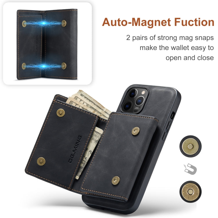 For iPhone 12 Pro Max DG.MING M1 Series 3-Fold Multi Card Wallet + Magnetic Back Cover Shockproof Case with Holder Function(Black) - HoMEdemic™ 