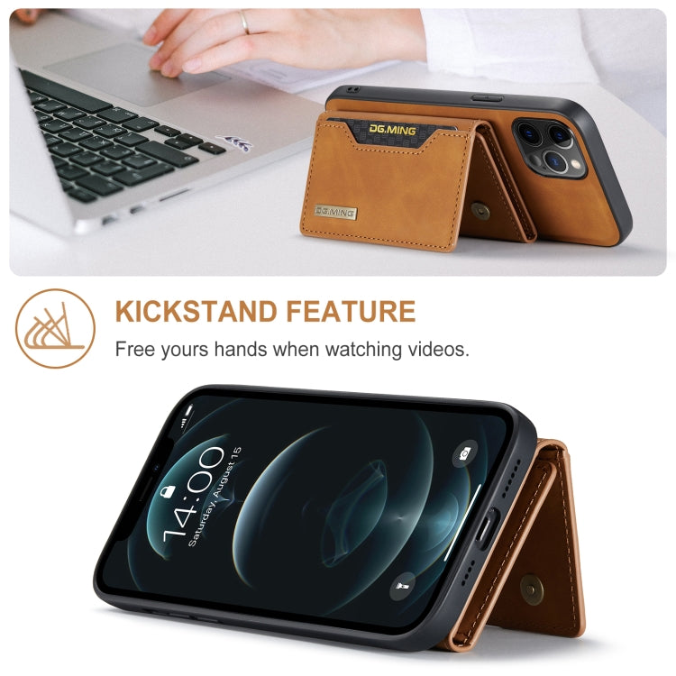 For iPhone 12 / 12 Pro DG.MING M2 Series 3-Fold Multi Card Bag + Magnetic Back Cover Shockproof Case with Wallet & Holder Function(Brown) - HoMEdemic™ 