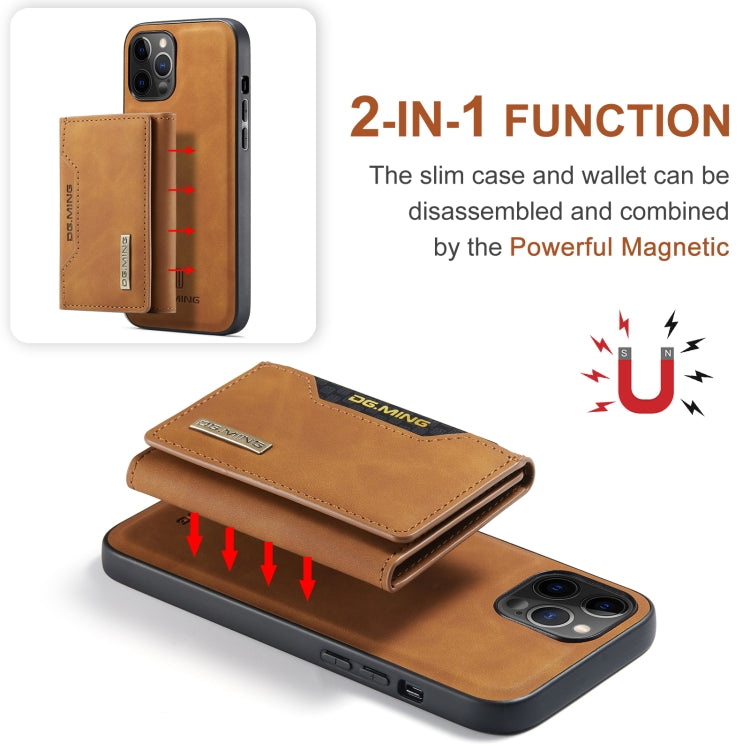 For iPhone 12 / 12 Pro DG.MING M2 Series 3-Fold Multi Card Bag + Magnetic Back Cover Shockproof Case with Wallet & Holder Function(Brown) - HoMEdemic™ 