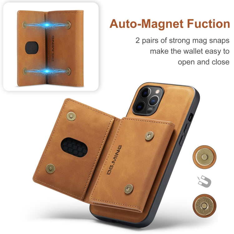 For iPhone 12 / 12 Pro DG.MING M2 Series 3-Fold Multi Card Bag + Magnetic Back Cover Shockproof Case with Wallet & Holder Function(Brown) - HoMEdemic™ 