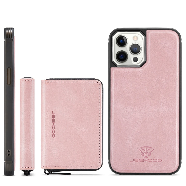 For iPhone 12 / 12 Pro JEEHOOD Magnetic Zipper Horizontal Flip Leather Case with Holder & Card Slot & Wallet(Pink) - HoMEdemic™ 