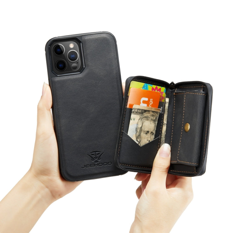 For iPhone 12 / 12 Pro JEEHOOD Magnetic Zipper Horizontal Flip Leather Case with Holder & Card Slot & Wallet(Black) - HoMEdemic™ 