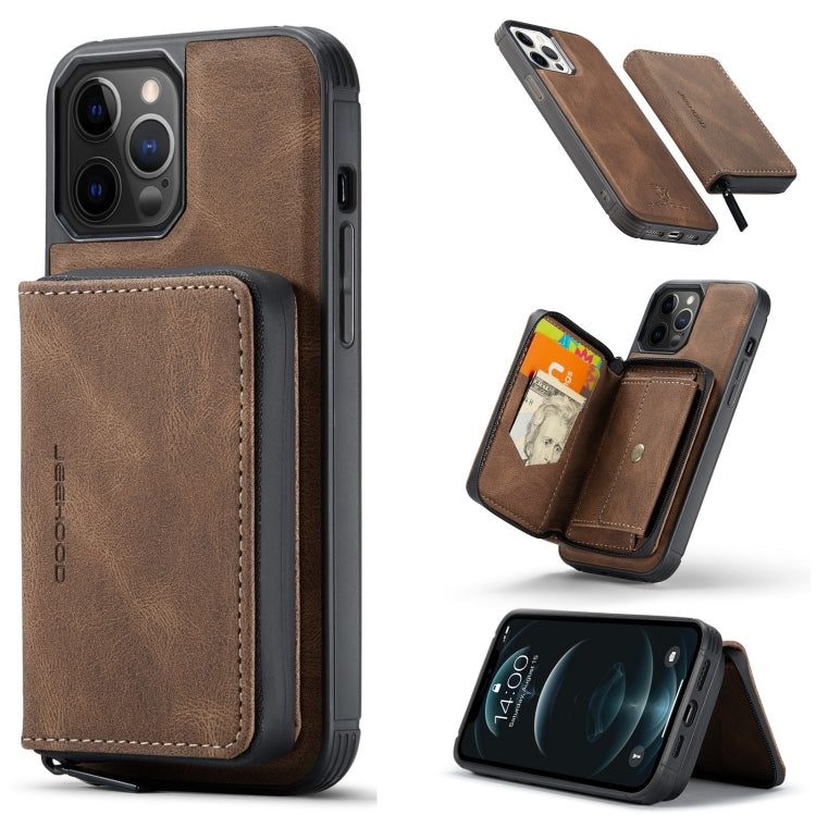 For iPhone 12 / 12 Pro JEEHOOD Magnetic Zipper Horizontal Flip Leather Case with Holder & Card Slot & Wallet(Brown) - HoMEdemic™ 
