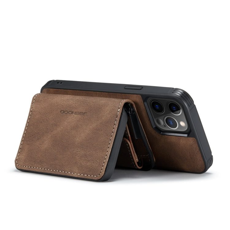 For iPhone 12 / 12 Pro JEEHOOD Magnetic Zipper Horizontal Flip Leather Case with Holder & Card Slot & Wallet(Brown) - HoMEdemic™ 