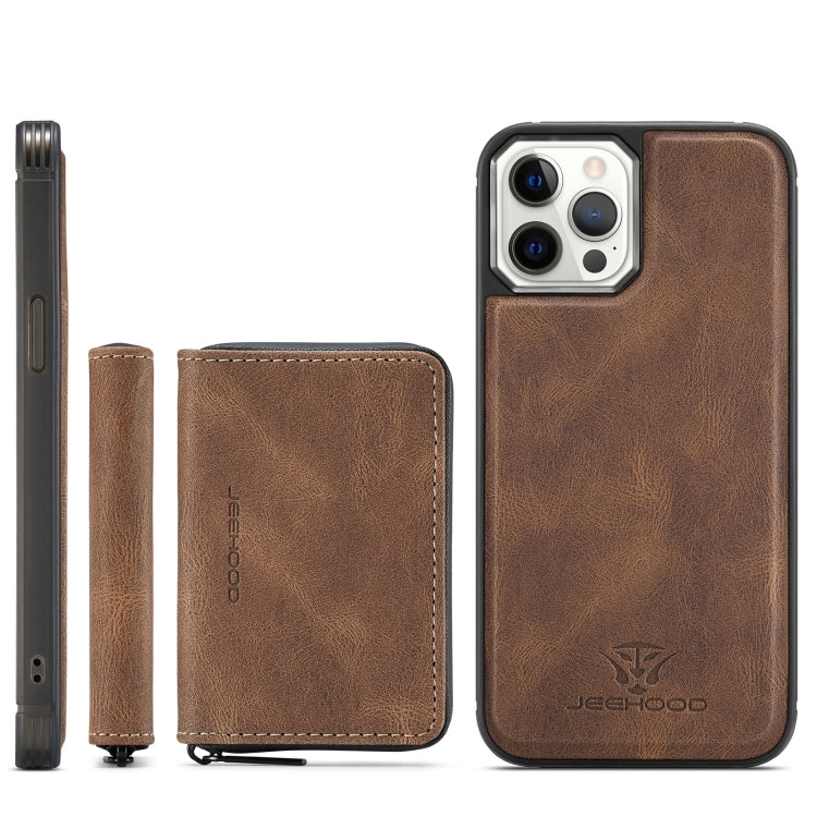 For iPhone 12 / 12 Pro JEEHOOD Magnetic Zipper Horizontal Flip Leather Case with Holder & Card Slot & Wallet(Brown) - HoMEdemic™ 