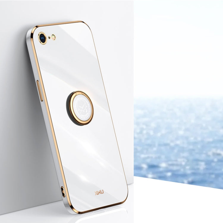 For iPhone SE 2022 / SE 2020 / 8 / 7 XINLI Straight Edge 6D Electroplate TPU Phone Case with Ring Holder(White) - HoMEdemic™ 