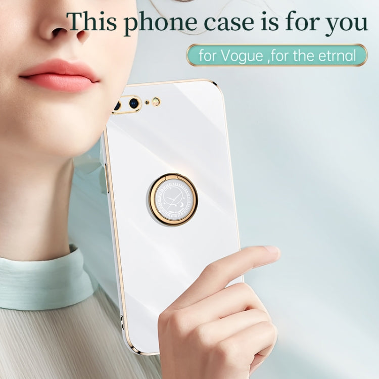 For iPhone SE 2022 / SE 2020 / 8 / 7 XINLI Straight Edge 6D Electroplate TPU Phone Case with Ring Holder(Pink) - HoMEdemic™ 