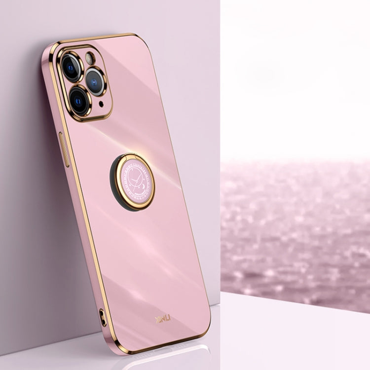 For iPhone 11 Pro XINLI Straight Edge 6D Electroplate TPU Phone Case with Ring Holder (Cherry Purple) - HoMEdemic™ 