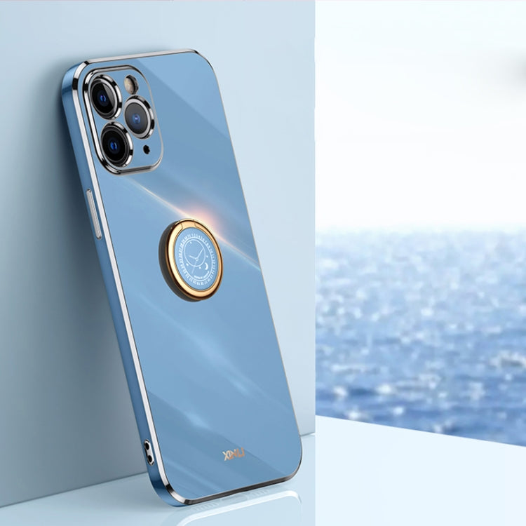 For iPhone 11 Pro XINLI Straight Edge 6D Electroplate TPU Phone Case with Ring Holder (Celestial Blue) - HoMEdemic™ 