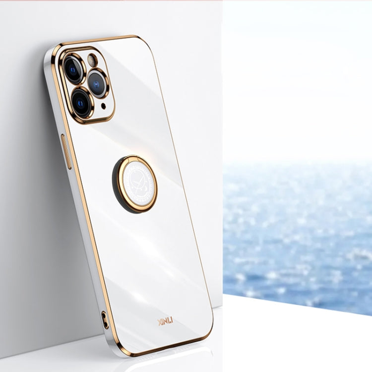 For iPhone 11 Pro XINLI Straight Edge 6D Electroplate TPU Phone Case with Ring Holder (White) - HoMEdemic™ 