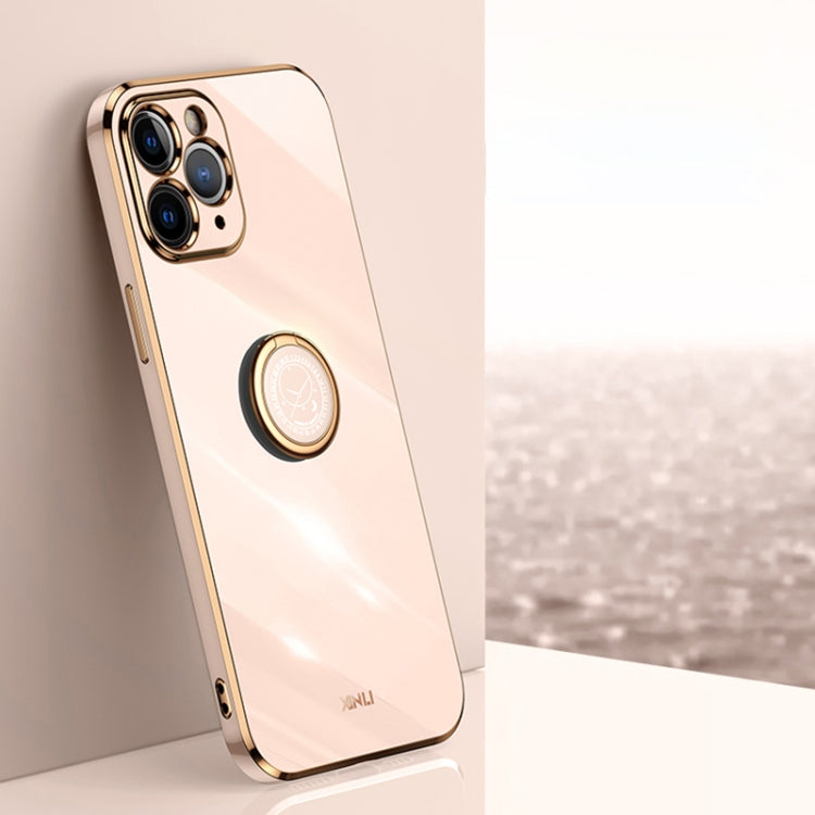 For iPhone 11 Pro XINLI Straight Edge 6D Electroplate TPU Phone Case with Ring Holder (Pink) - HoMEdemic™ 