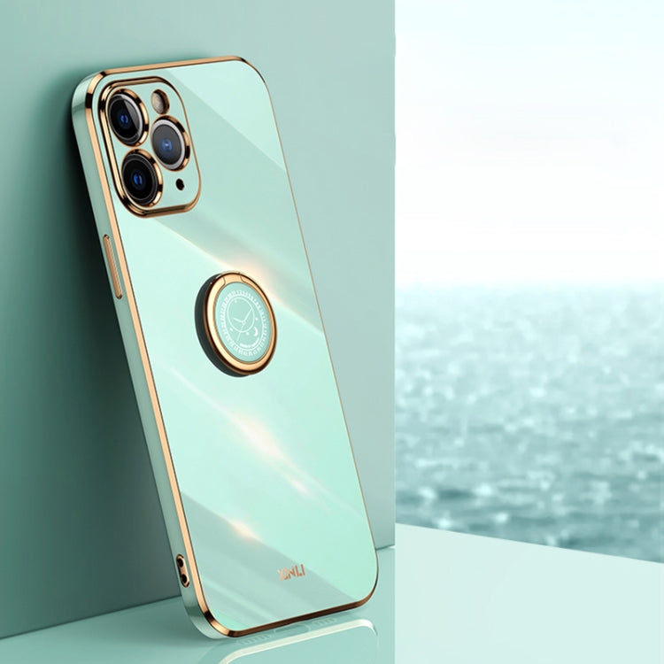 For iPhone 11 Pro XINLI Straight Edge 6D Electroplate TPU Phone Case with Ring Holder (Mint Green) - HoMEdemic™ 
