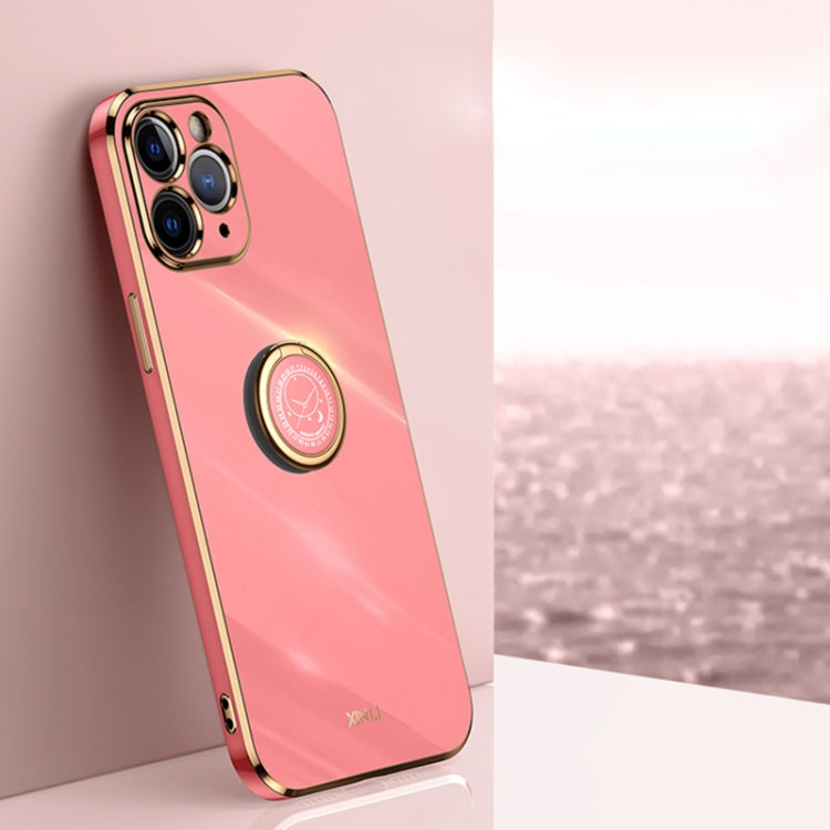 For iPhone 11 Pro Max XINLI Straight Edge 6D Electroplate TPU Phone Case with Ring Holder (Hawthorn Red) - HoMEdemic™ 