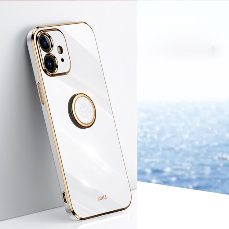 For iPhone 12 XINLI Straight Edge 6D Electroplate TPU Phone Case with Ring Holder(White) - HoMEdemic™ 