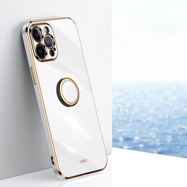 For iPhone 12 Pro XINLI Straight Edge 6D Electroplate TPU Phone Case with Ring Holder(White) - HoMEdemic™ 