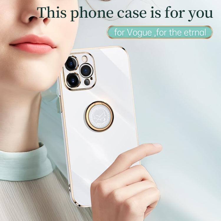 For iPhone 12 Pro Max XINLI Straight Edge 6D Electroplate TPU Phone Case with Ring Holder(Hawthorn Red) - HoMEdemic™ 