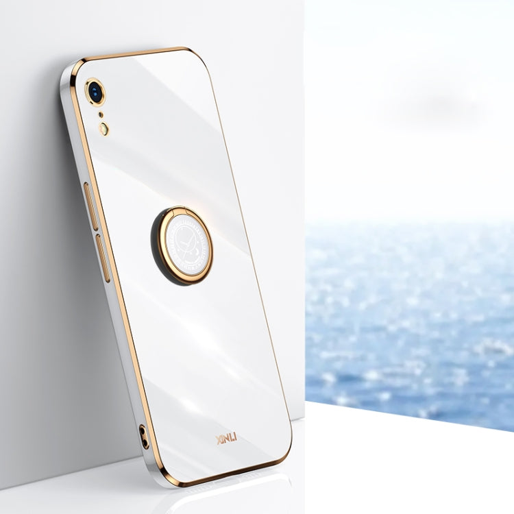 For iPhone XR XINLI Straight Edge 6D Electroplate TPU Phone Case with Ring Holder(White) - HoMEdemic™ 