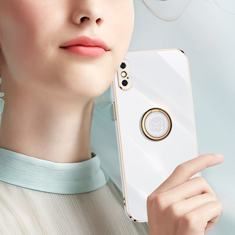 For iPhone XR XINLI Straight Edge 6D Electroplate TPU Phone Case with Ring Holder(Pink) - HoMEdemic™ 