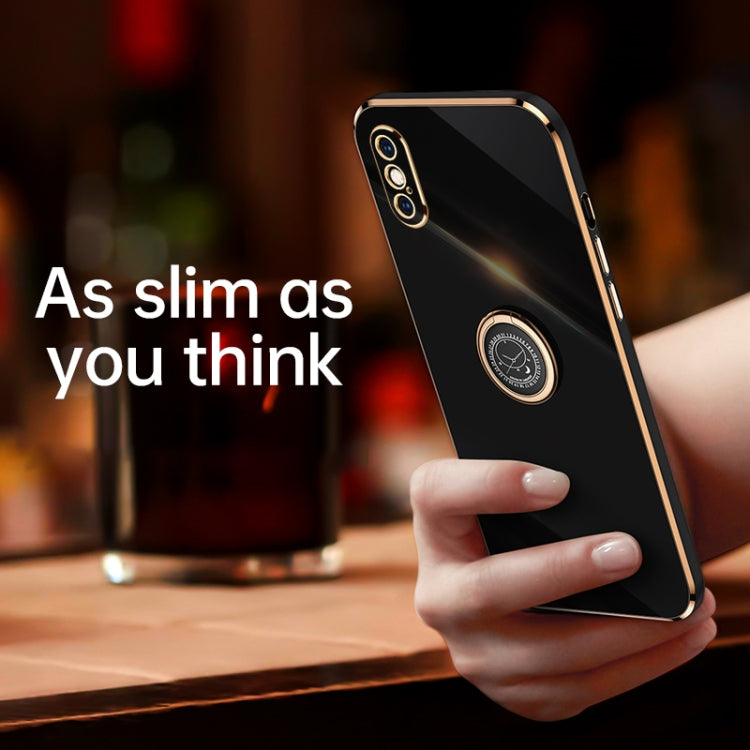 For iPhone XS XINLI Straight Edge 6D Electroplate TPU Phone Case with Ring Holder(Celestial Blue) - HoMEdemic™ 