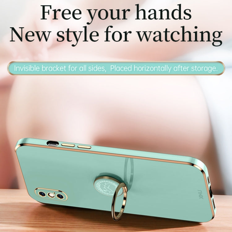 For iPhone XS XINLI Straight Edge 6D Electroplate TPU Phone Case with Ring Holder(Celestial Blue) - HoMEdemic™ 
