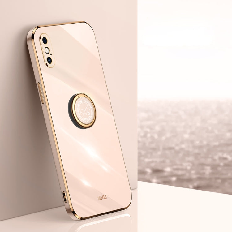For iPhone XS XINLI Straight Edge 6D Electroplate TPU Phone Case with Ring Holder(Pink) - HoMEdemic™ 