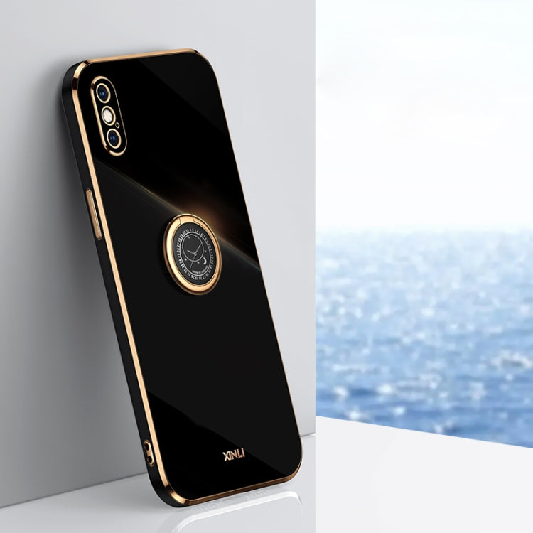 For iPhone XS Max XINLI Straight Edge 6D Electroplate TPU Phone Case with Ring Holder(Black) - HoMEdemic™ 