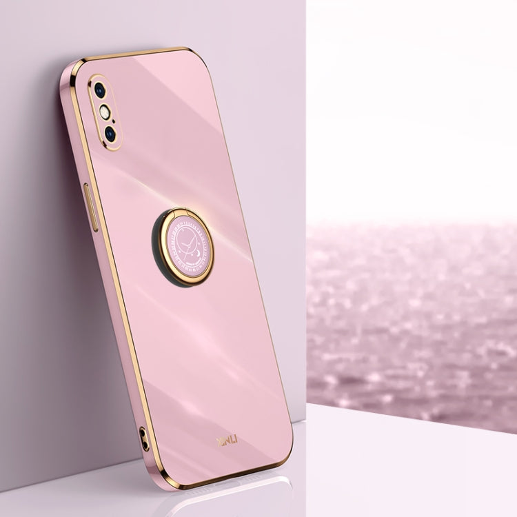For iPhone XS Max XINLI Straight Edge 6D Electroplate TPU Phone Case with Ring Holder(Cherry Purple) - HoMEdemic™ 