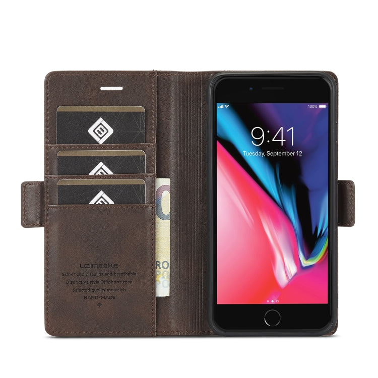 LC.IMEEKE Magnetic Buckle PU + TPU Horizontal Flip Leather Case with Holder & Card Slots & Wallet For iPhone 8 Plus & 7 Plus(Coffee) - HoMEdemic™ 