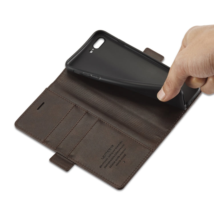 LC.IMEEKE Magnetic Buckle PU + TPU Horizontal Flip Leather Case with Holder & Card Slots & Wallet For iPhone 8 Plus & 7 Plus(Coffee) - HoMEdemic™ 