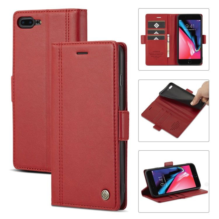 LC.IMEEKE Magnetic Buckle PU + TPU Horizontal Flip Leather Case with Holder & Card Slots & Wallet For iPhone 8 Plus & 7 Plus(Red) - HoMEdemic™ 