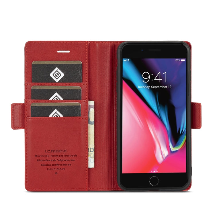 LC.IMEEKE Magnetic Buckle PU + TPU Horizontal Flip Leather Case with Holder & Card Slots & Wallet For iPhone 8 Plus & 7 Plus(Red) - HoMEdemic™ 