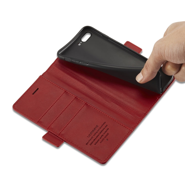 LC.IMEEKE Magnetic Buckle PU + TPU Horizontal Flip Leather Case with Holder & Card Slots & Wallet For iPhone 8 Plus & 7 Plus(Red) - HoMEdemic™ 