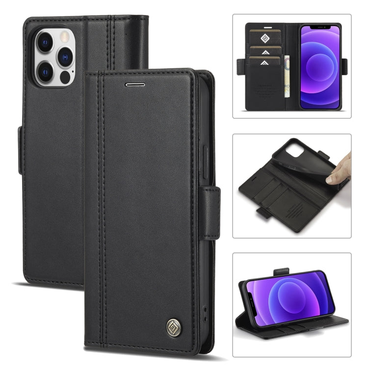 For iPhone 12 / 12 Pro LC.IMEEKE Magnetic Buckle PU + TPU Horizontal Flip Leather Case with Holder & Card Slots & Wallet(Black) - HoMEdemic™ 