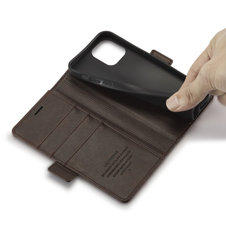 For iPhone 12 mini LC.IMEEKE Magnetic Buckle PU + TPU Horizontal Flip Leather Case with Holder & Card Slots & Wallet (Coffee) - HoMEdemic™ 