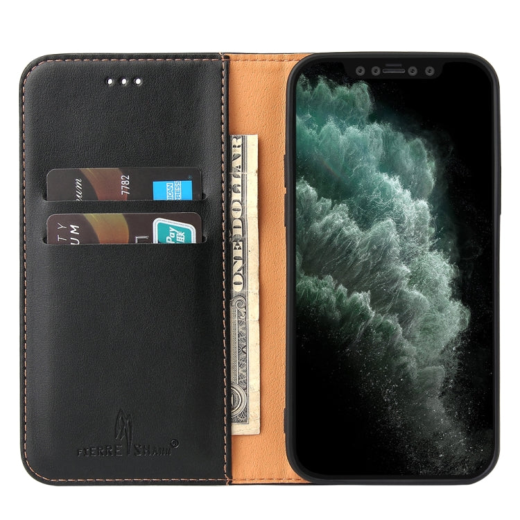 For iPhone 13 Fierre Shann PU Leather Texture Horizontal Flip Leather Case with Holder & Card Slots & Wallet(Black) - HoMEdemic™ 
