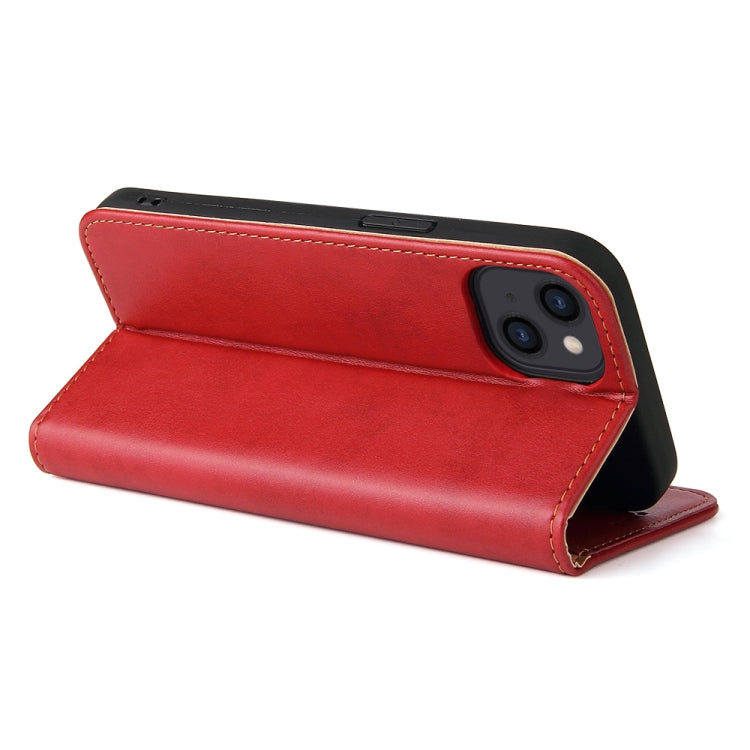 For iPhone 13 Fierre Shann PU Leather Texture Horizontal Flip Leather Case with Holder & Card Slots & Wallet(Red) - HoMEdemic™ 