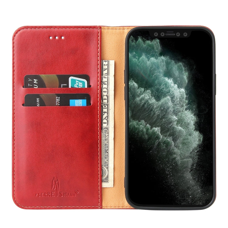 For iPhone 13 Fierre Shann PU Leather Texture Horizontal Flip Leather Case with Holder & Card Slots & Wallet(Red) - HoMEdemic™ 