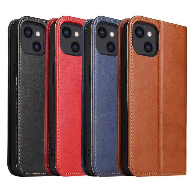 For iPhone 13 Fierre Shann PU Leather Texture Horizontal Flip Leather Case with Holder & Card Slots & Wallet(Red) - HoMEdemic™ 