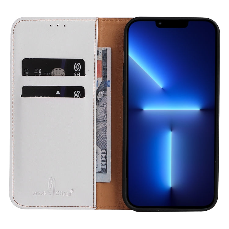 For iPhone 13 Pro Fierre Shann PU Leather Texture Horizontal Flip Leather Case with Holder & Card Slots & Wallet  (White) - HoMEdemic™ 