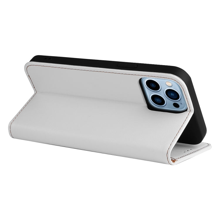 For iPhone 13 Pro Fierre Shann PU Leather Texture Horizontal Flip Leather Case with Holder & Card Slots & Wallet  (White) - HoMEdemic™ 